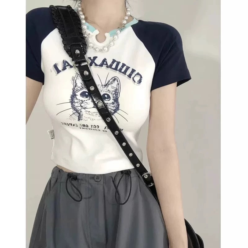 夏アメリカンミックスカラー着痩せショートタイプTシャツ番号ZT287