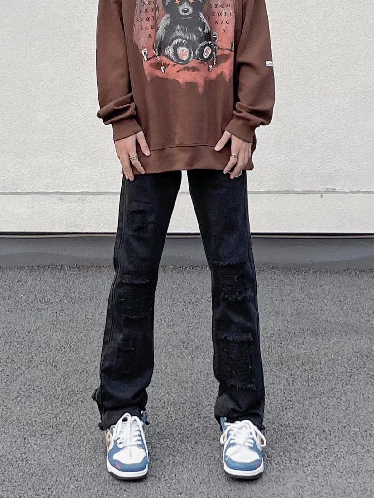 夏欧米レトロハイストリートヒップホップ半袖Tシャツinsトレンドブランドゆったり半袖上着/欧米vibe風ハイストリートジーンズinsトレンドブランドのゆったりストレートパンツ番号ZT340
