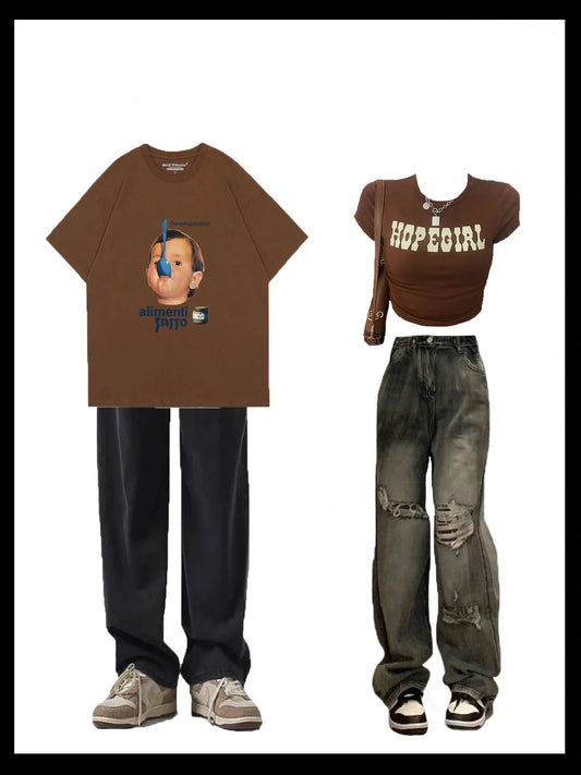2023夏アメリカンヴィンテージゆったり半袖Tシャツ/2023夏アメリカ式ゆったりストレートパンツ番号ZT72