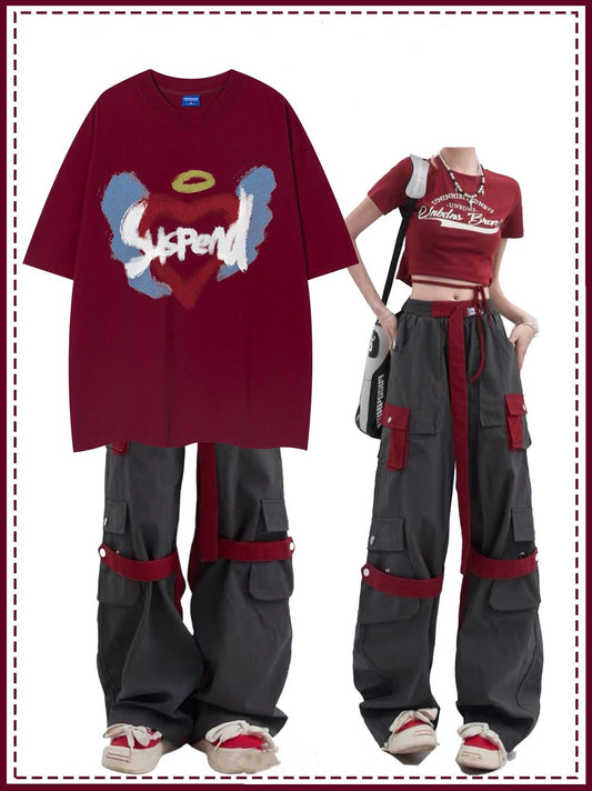 アメリカinsトレンドブランド復古プリントTシャツ女性ゆったりタイプストリートトレンドヒップホップ夏カジュアル学生半袖番号ZT347
