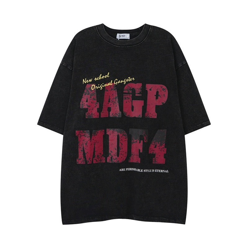 夏アメリカ風ストリートで作った古いレトロアルファベット半袖Tシャツoversizeゆったりoldschool個性的な半袖上着番号ZT301