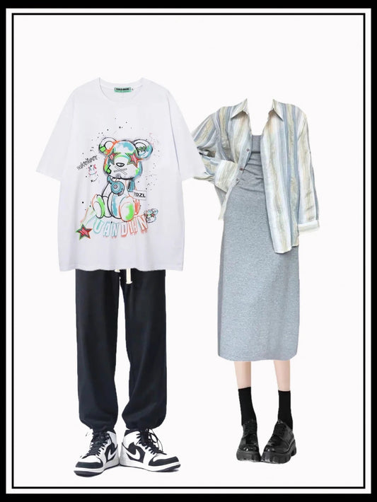 夏アメリカ風ストリートヒップホップカップルゆったり半袖Tシャツ番号ZT164