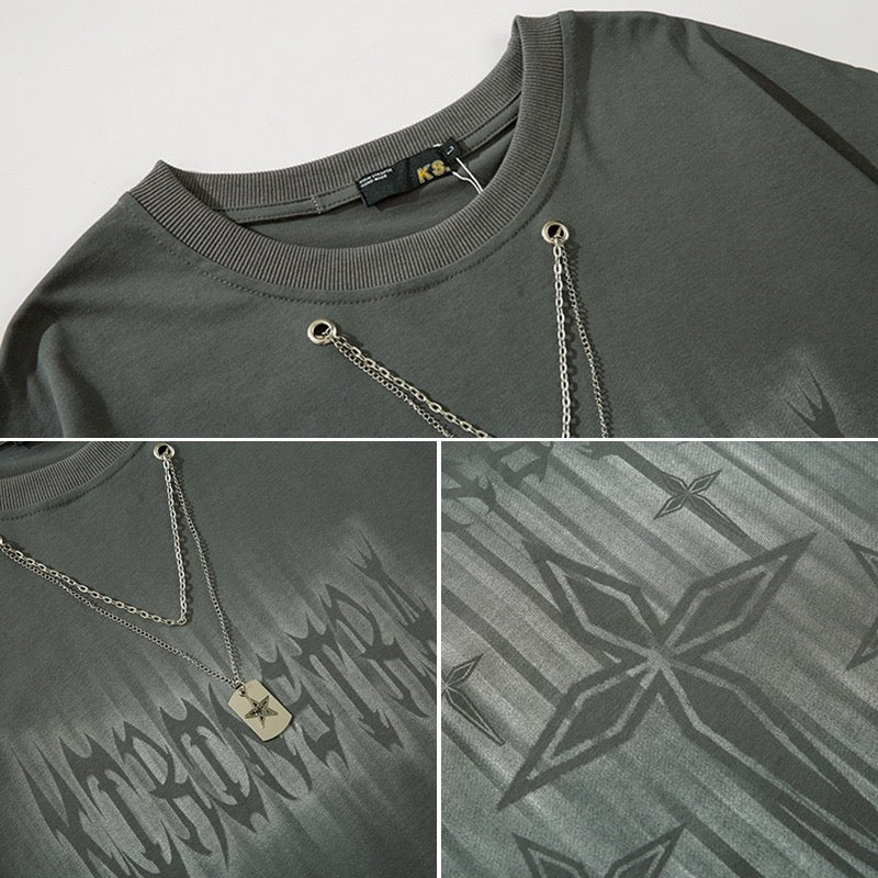 2023復古半袖Tシャツゴシック梵母落書き純綿夏トレンドカップル/2023レトロマイクロフレアパンツレディースデザインハイウエストスリムパンツ番号ZT398