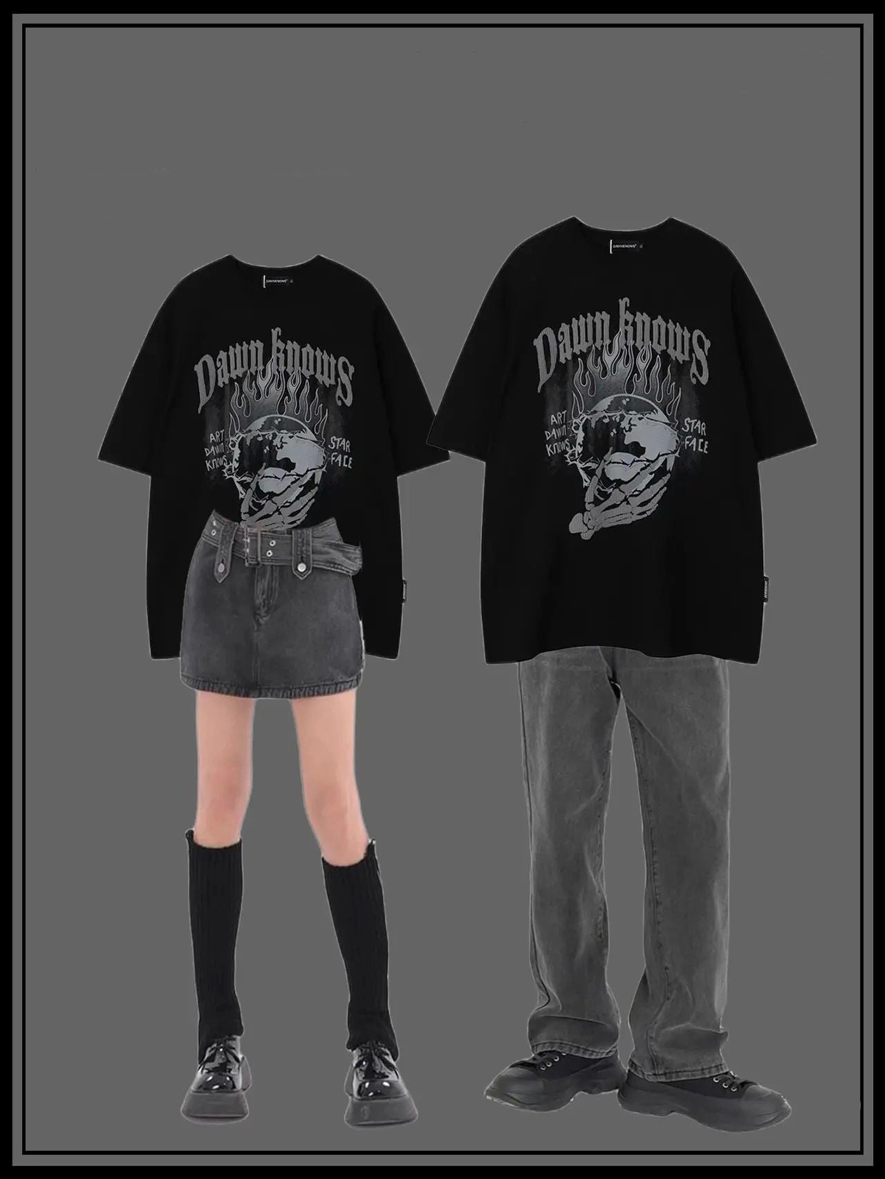 ハイストリートカップル炎純綿半袖Tシャツinsゆったりストリート風アメリカ風上着番号ZT461