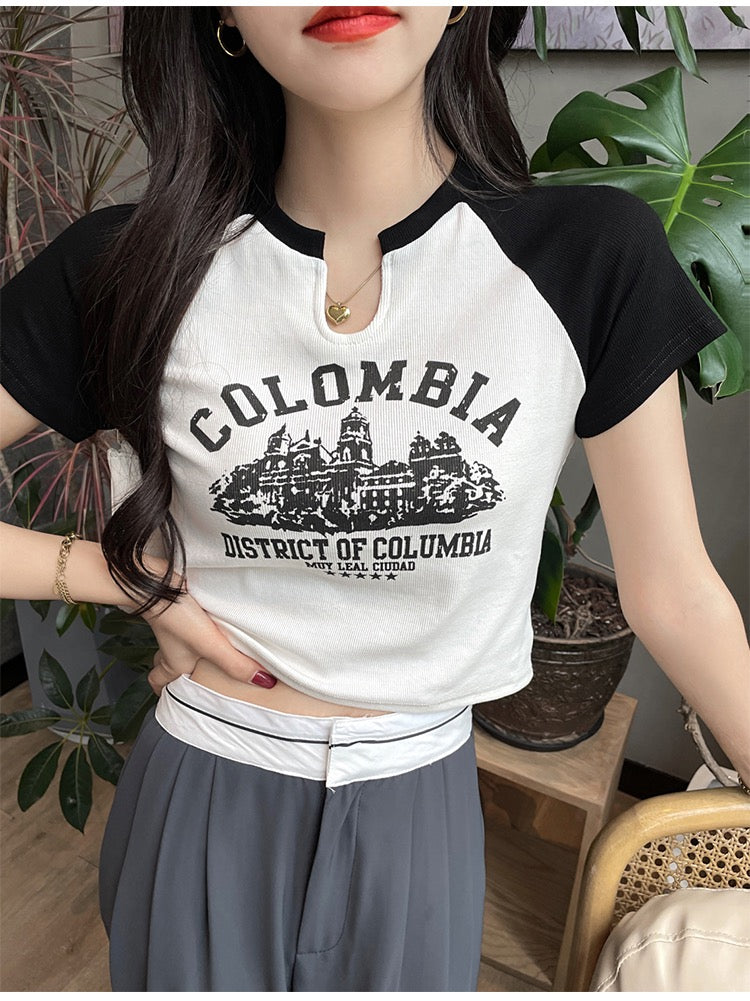 夏米風ビンテージのショートタイプTシャツ/夏アーミーグリーンアメリカンカーゴパンツ/夏アメリカ風ストリート風カップル半袖上着番号ZT110