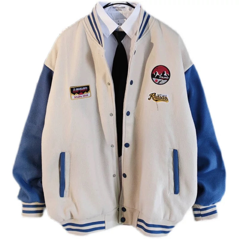 男女兼用刺繍ワッペン付きスタジアムジャンパー - レトロなカレッジ風フライトジャケット - カジュアルな野球ジャケット番号ZT681