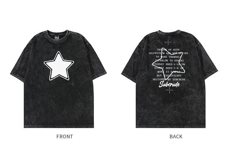 夏米風ビンテージ風五角星プリントカップル半袖Tシャツ番号ZT197