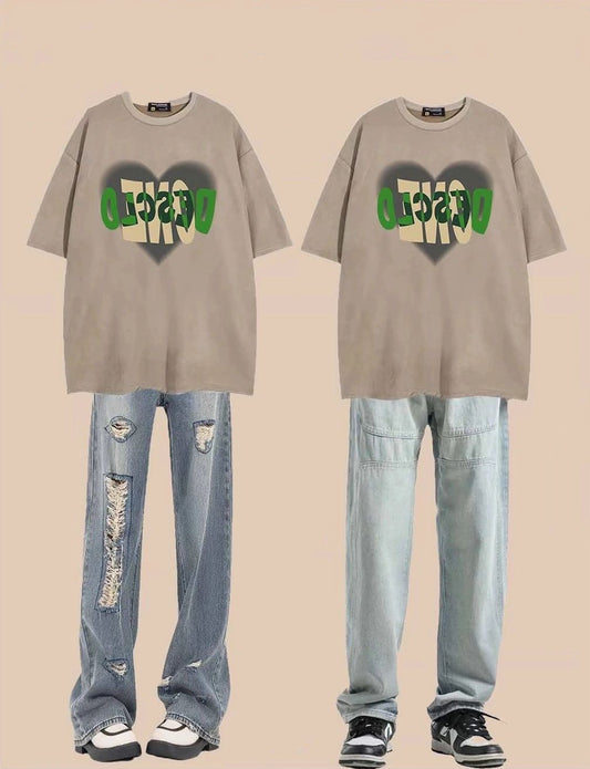 夏服Tシャツ2023新作夏のトレンド衝突しないシャツカップル半袖上着/夏ストレートゆったりトレンドブランドウォッシュカーゴパンツアメリカ風ビンテージトレンドワイドレッグロングパンツ番号ZT375