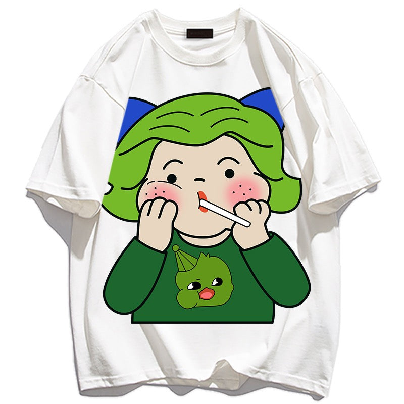 夏ゆったりコーディネート自在可愛い漫画プリント半袖Tシャツ/夏新作アメリカンカーゴパンツストレートカジュアルパンツ番号ZT55