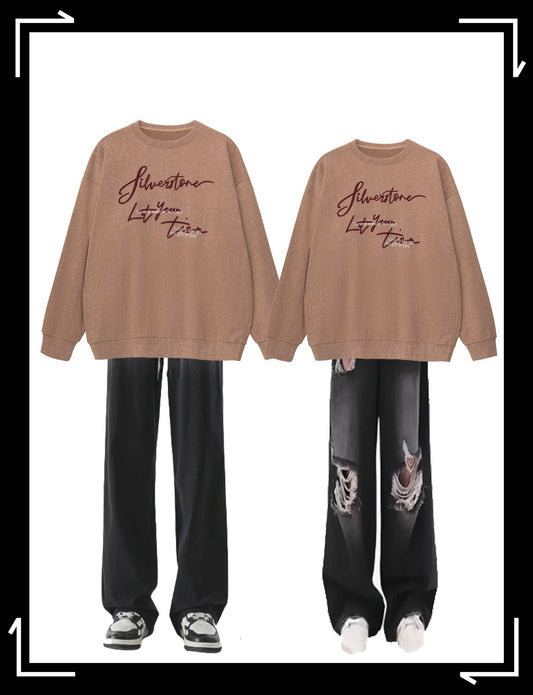 アメリカハイストリートヒップホップ刺繍アルファベットoversize丸首パーカー女性春秋上着番号ZT586