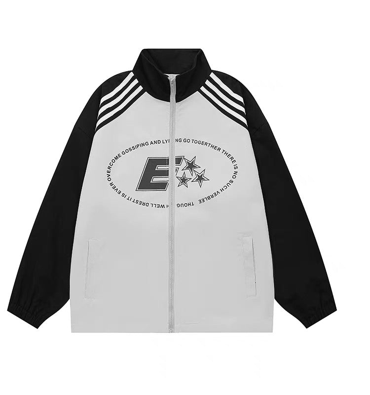 アメリカンストリートbf風ゆったりヴィンテージ野球服トレンドinsジャケットコートカップル春秋oversize/スポーツ風インパクトカラー3本のバーショートタイプパーカーコートスカート秋冬ギャル着痩せ2点セット番号ZT600