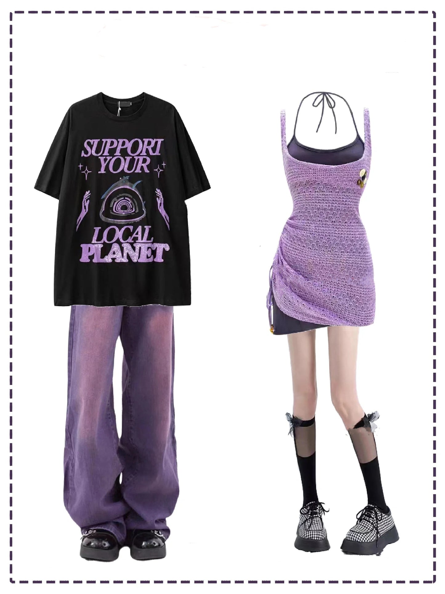 夏の新作パープル英語プリント女性カップル半袖Tシャツ/キャミソールワンピース女夏純情ヒップアップスカート番号ZT268