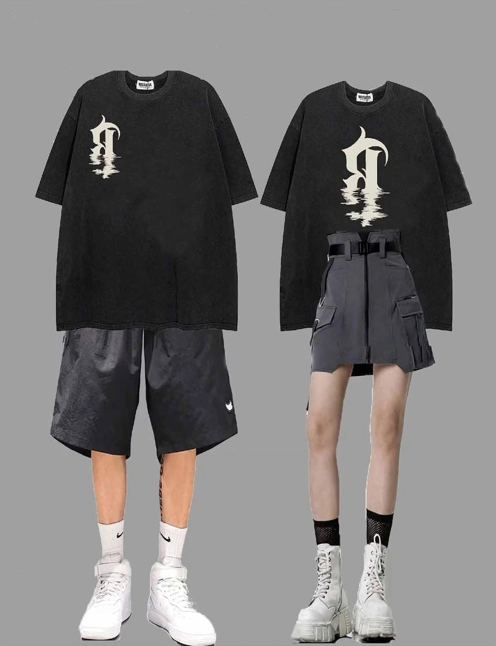半袖Tシャツ夏の新作オリジナル美ストリートhiphopトレンドブランドゆったりビッグサイズカップル服/カーゴスカートレディース夏ハイウエストエプロンウエストA字スカート番号ZT377