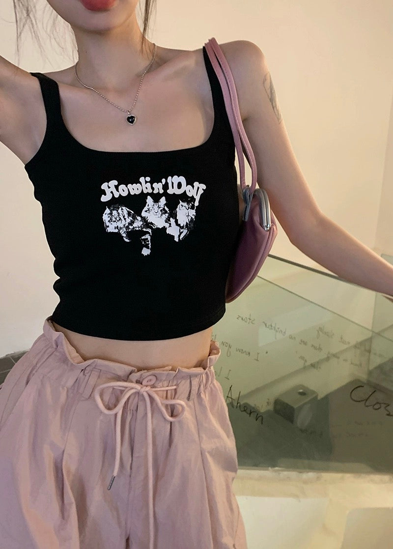 アメリカ風フロッキーグラデーション復古半袖ゆったり夏カップルTシャツ/ノースリーブショートタイプキャミソール女夏insスリムプリント甘辛妹インナー上着番号ZT339