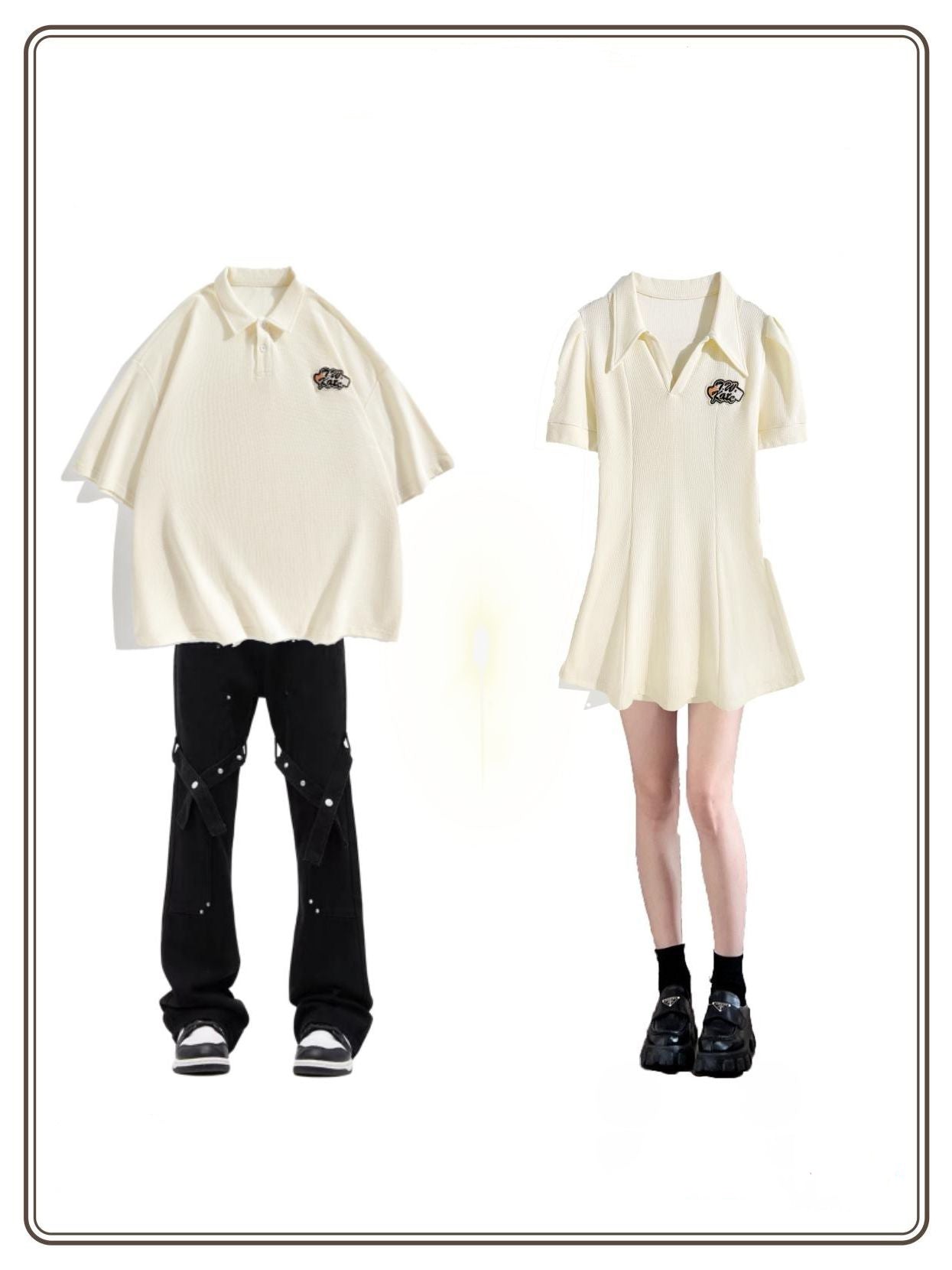 半袖カレッジ風POLOネックTシャツ夏アメリカ風正肩ゆったり上着/2023新作夏カレッジ風ワンピース番号ZT365