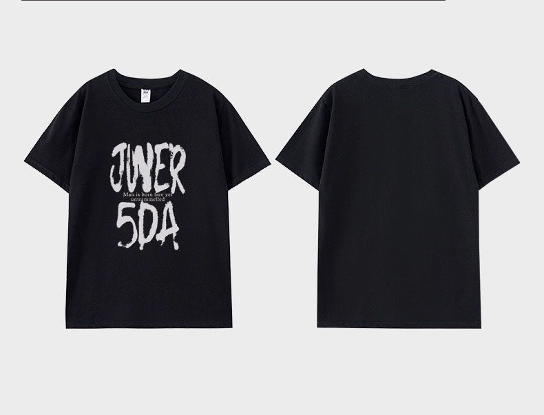 アメリカングラフィティアルファベットプリント半袖Tシャツカップル夏ストリートヒップホップゆったりカップル半袖/ハイウエストデニムミニスカート女性夏新作スリム復古ヒップアップ着痩せa字スカート透け防止キュロット番号ZT352