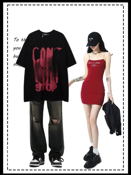 夏アメリカ風レトロヒップホップストリート風ゆったり半袖Tシャツ番号ZT209