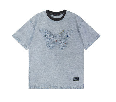 香港風復古刺繍蝶oversizeゆったり半袖Tシャツ/フランス復古国風ジャカードデザイン感覚花柄ベスト長袖シャツスカートセットスカート2023新作番号ZT299