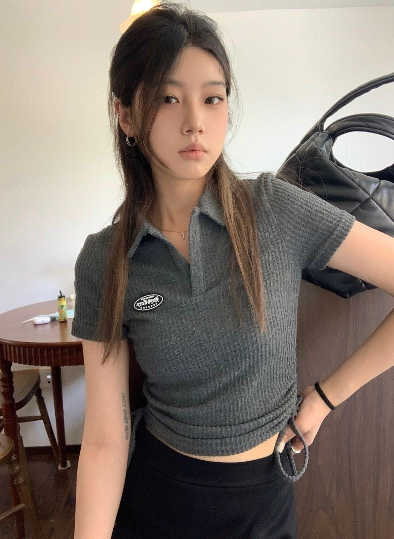 アメリカンゆったりカップル袖なしTシャツ/夏破洞ハイウエストゆったり細く見えるストレートジーンズ/2023夏ヒモ折り襟半袖Tシャツ番号ZT81