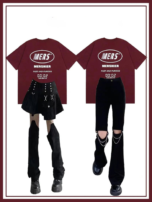 夏アメリカ風ストリート丸首コーディネート自在のゆったりTシャツ/夏クール格好いい風機関車カーゴレデイースパンツ/夏復古デザインオシャレなマイクロフレアパンツ番号ZT177