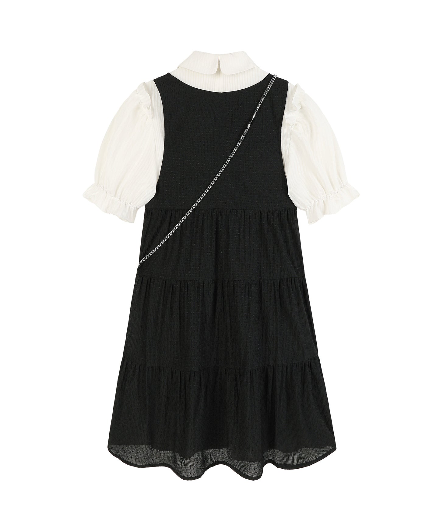 夏アメリカ風レトロストリートブラック半袖Tシャツ/ 2023年夏新作少女スイートなパフスリーブ上着+小柄な仙女ワンピース女番号ZT250