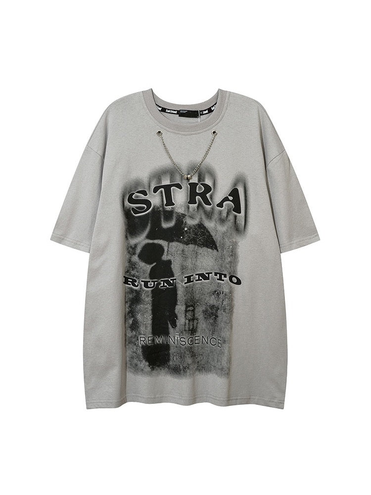 2023夏アメリカンヴィンテージoversizeカップル半袖Tシャツ/2023年夏韓国ニッチデザインワイドレッグジーンズ番号ZT173