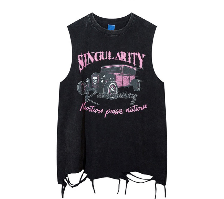 夏アメリカ風復古ストリート風カップル袖なしTシャツ/夏アメリカ風ビンテージ多ポケットスキッパーカーゴゆったりカジュアルパンツ番号ZT119