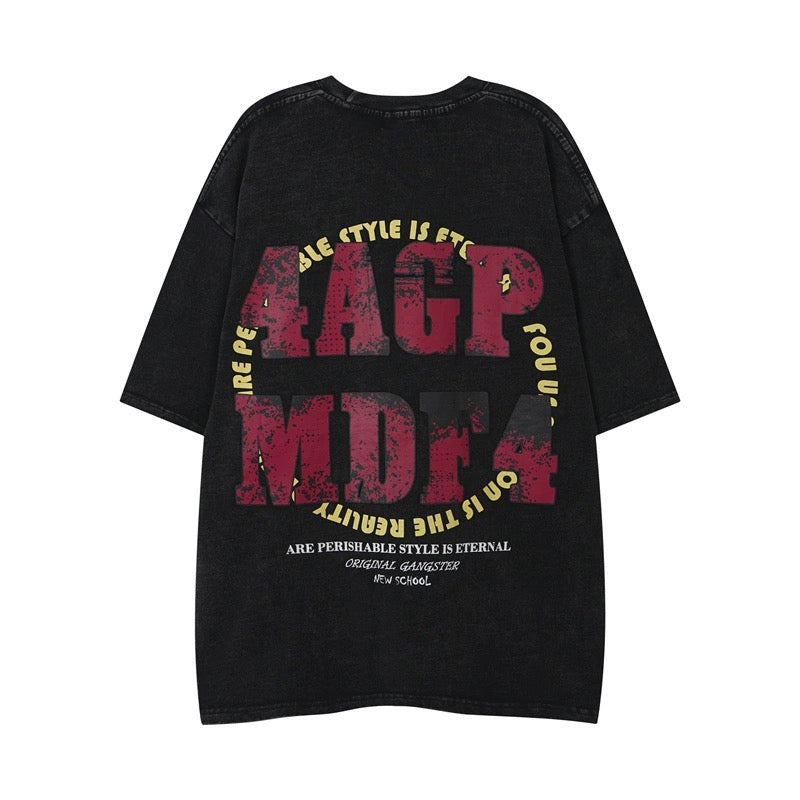 夏アメリカ風ストリートで作った古いレトロアルファベット半袖Tシャツoversizeゆったりoldschool個性的な半袖上着番号ZT301