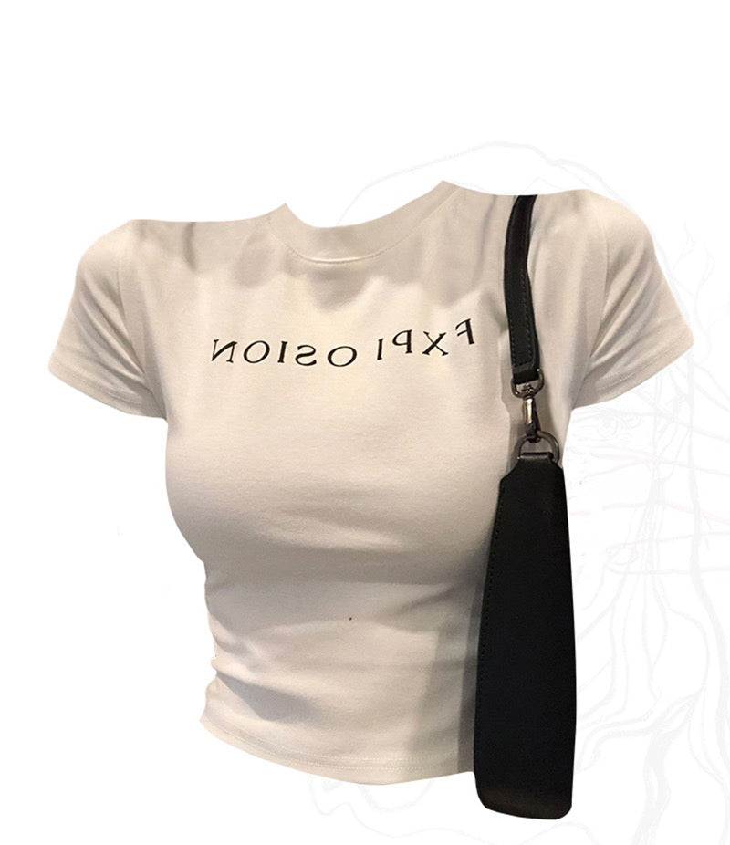春夏復古ホワイトプリントハイウエスト半袖Tシャツ/夏アメリカ風カップルコーディネート自在半袖Tシャツ/アメリカンヴィンテージのマルチポケットレッグカーゴストレートパンツ番号ZT42
