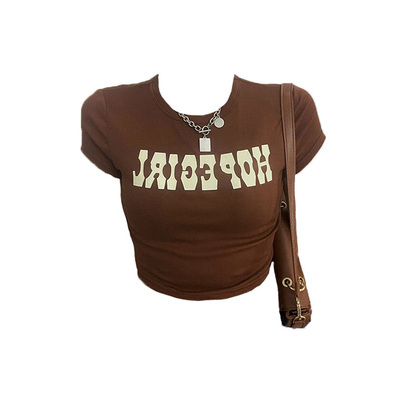 2023夏アメリカンビンテージのへそ出しアルファベット半袖Tシャツ/夏ハイウエスト穴あきストレートジーンズ番号ZT73