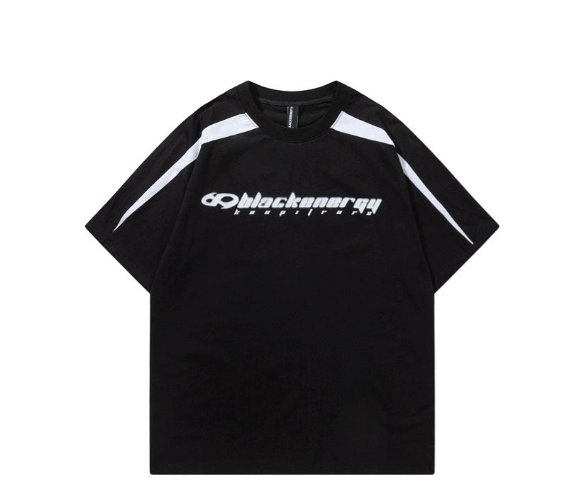 夏アメリカ風ヒップホップカップル半袖Tシャツ/学院風海軍襟ワンピース女性新作夏フレンチウエストシェイプ気品清楚カジュアルa字黒スカート番号ZT249