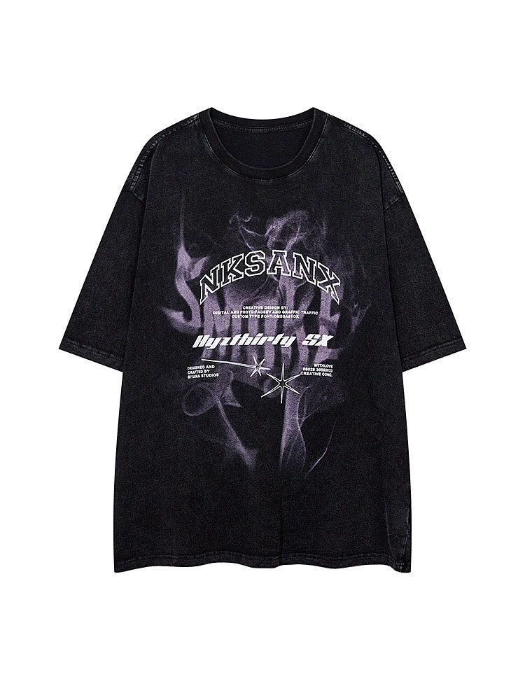 夏ヒップホップハイストリートoversize半袖Tシャツ/夏ギャル黒連ニッチデザイン半袖上着番号ZT187