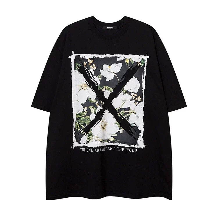 夏アメリカンダークブラックヴィンテージフラワー半袖vintageゆったりハイストリートTシャツ/夏の新作ウエストシェイプ着痩せヒップアップスカートカジュアルインナースカートトレンド番号ZT285