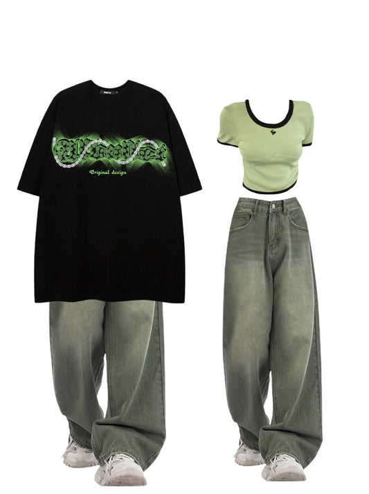 uネック正肩ショートタイプニット半袖Tシャツ女性夏ギャルスリム上着 男女ニッチなデザイン感覚アメリカ風ゆったり半袖Tシャツ番号ZT127