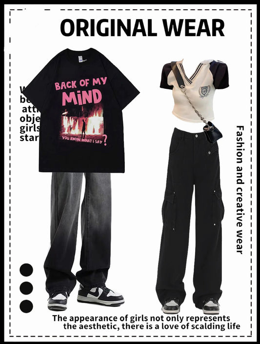 カップルプリント半袖oversizeヒップホップゆったり半袖Tシャツ アメリカ風正肩VネックTシャツ女性半袖夏POLOシャツスリムショートタイプ欧米ギャル上着番号ZT142