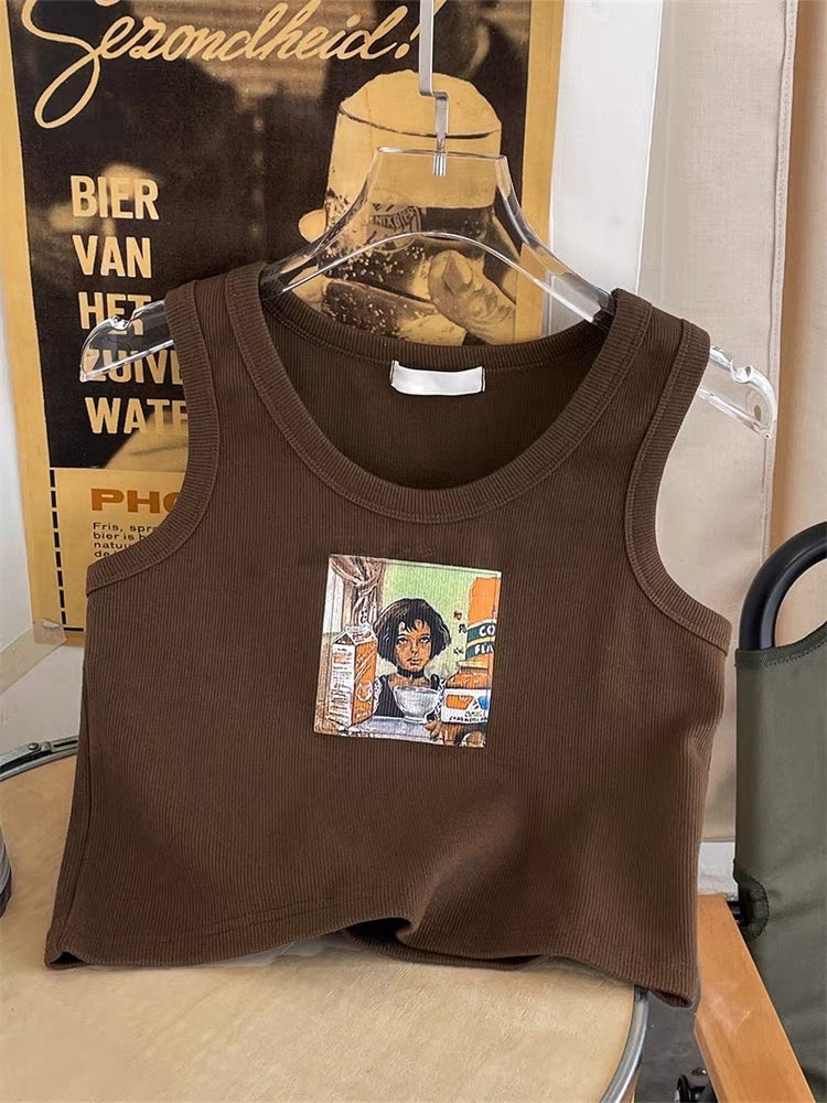 新作bm風純甘辛ショートタイプキャミソール長袖Tシャツ上着2点セット アメリカ風ビンテージ風ギャルタンクトップTシャツ女性夏insトレンドタイプお客様向けショートタイプスリムタイプTシャツ服番号ZT470