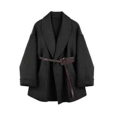 両面カシミヤコートショートタイプ2023新作秋冬気品高級ヴィンテージコート 無地セーター女性復古ゆったりオシャレなハイネックニットトップスZT654