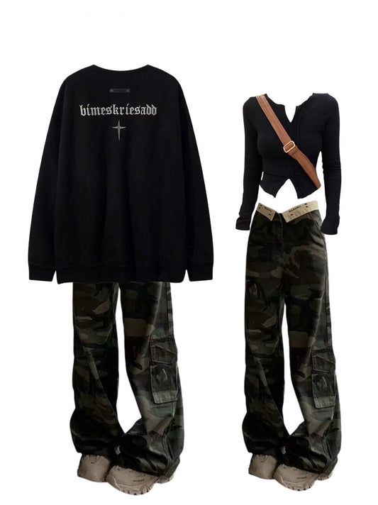 欧米ヒップホップアルファベット刺繍服男性ゆったりカップルカジュアルコーディネート自在上着 アメリカン迷彩カーゴパンツレディースビンテージ折り返しワイドパンツロングパンツ夏ハイウエストカジュアルパンツ番号 ZT478