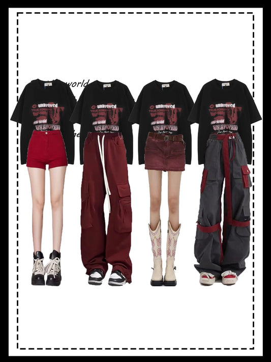ヴィンテージプリント半袖Tシャツ男女BF夏のゆったりヒップホップハイストリートカップル半袖番号ZT148