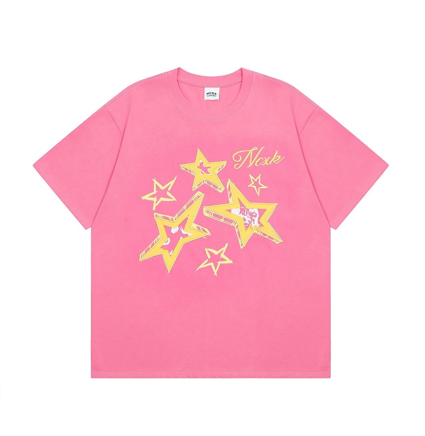 アメリカンストリートクラシック立体星半袖Tシャツカップル半袖 ピンクデニムスカートパンツハイウエストa字プリーツスカート ピンクボーダージーンズ夏薄軽ゆったりスリムパン番号ZT154
