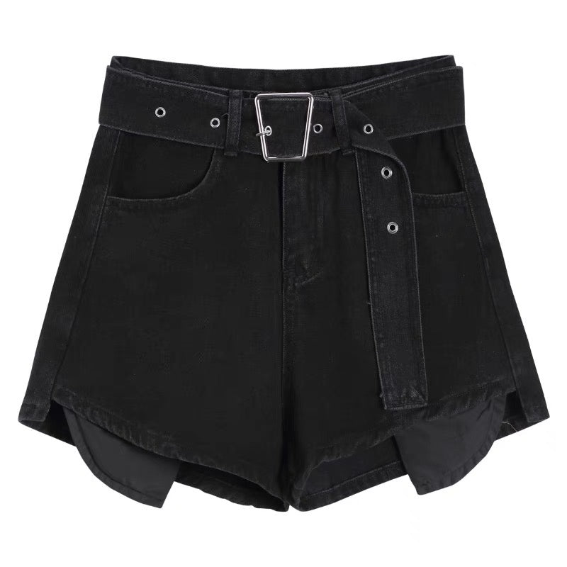 穴あきニットシャツパーカーinsハイストリートヒップホップのカップルセーターコート男女 ハイウエストa字デニムショートパンツ女性春夏2023新作ギャル小柄コーディネート自在ゆったり幅広ホットパンツ ブラックキャミソール女性夏スリムな上にリボンを着用しています甘辛ガーリーショートトップス番号ZT515
