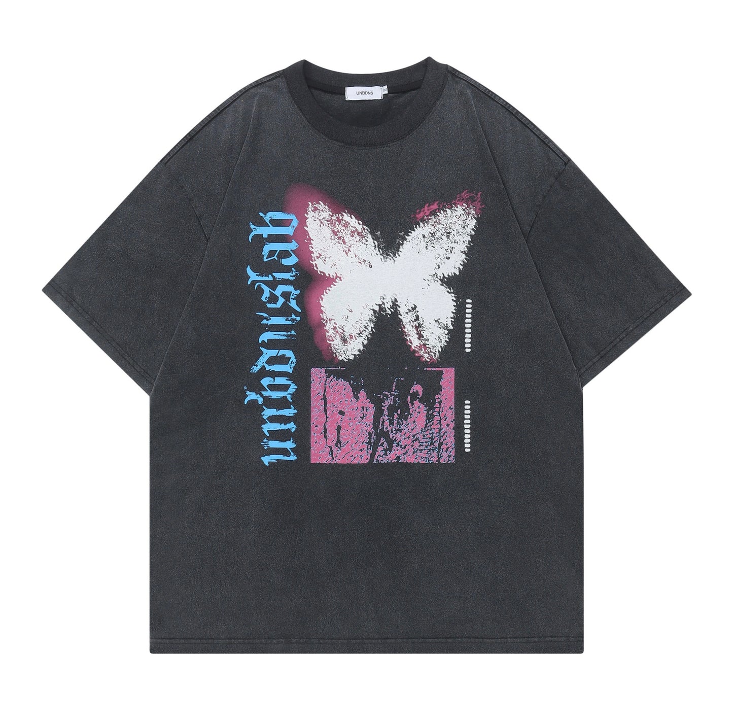 半袖個性的なプリントアメリカンヴィンテージウォッシュ加工ユーズド着やせTシャツ 夏新作モノクロチェック不規則スカート番号ZT167