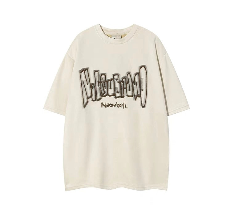 プリントスエード半袖Tシャツゆったりトレンドoversizeコーディネート自在なTシャツ アメリカンハイストリートヒップホップカーゴパンツ夏新作ゆったりデザイン感覚リキーストレートパンツ番号ZT190