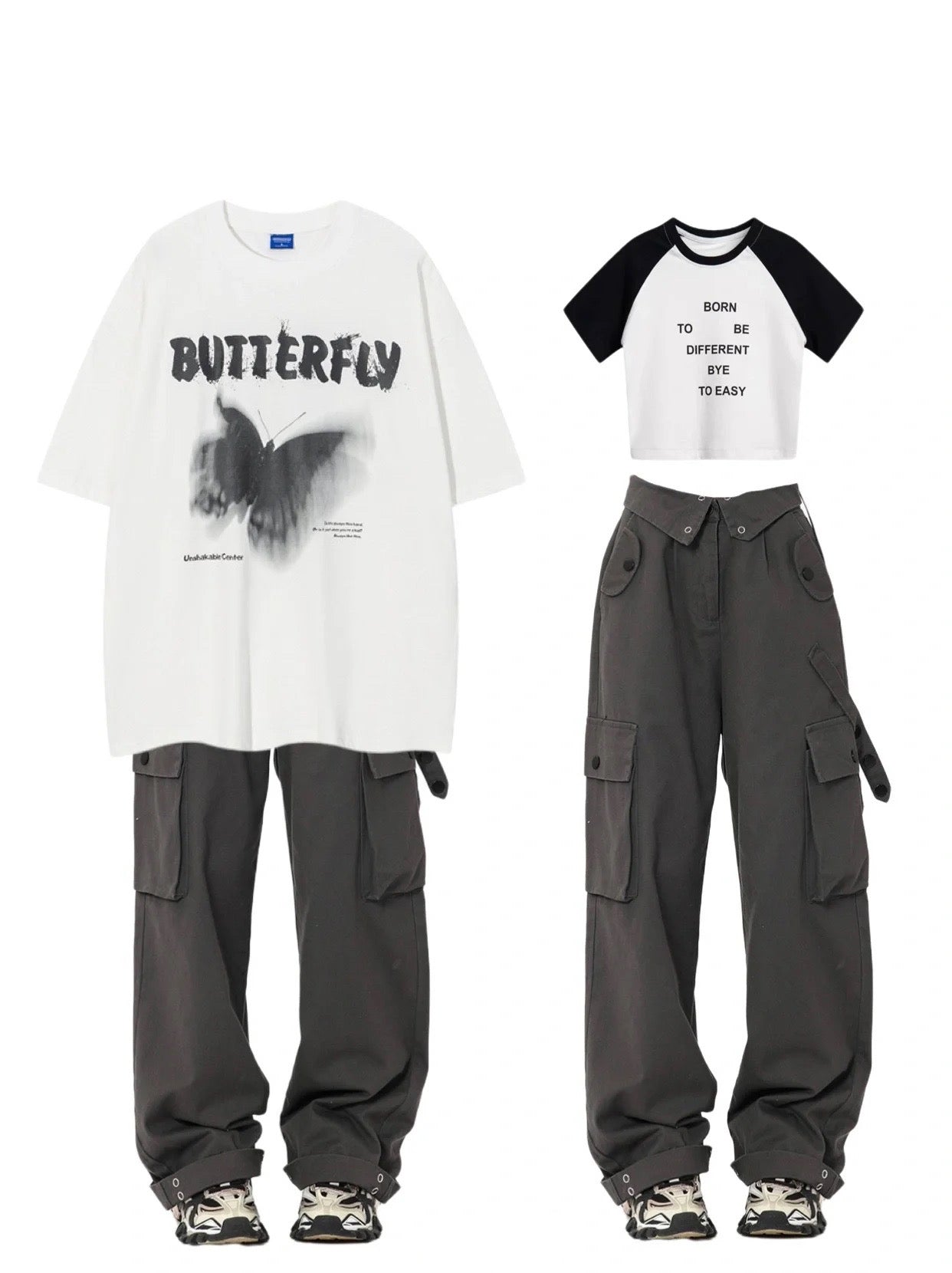 ヒップホップバタフライグラフィティ半袖Tシャツ アルファベットプリント半袖Tシャツ女性アメリカ風甘辛切替上着スリムショートタイプTシャツ番号ZT192