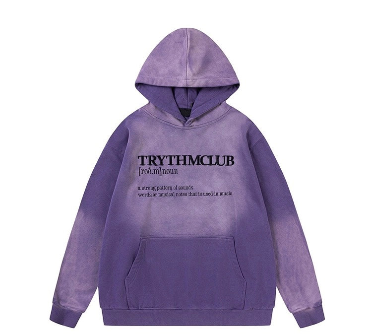 アルファベット刺繍グラデーションフード付きパーカーアメリカンクラシック中性カップル帽子ダークブラック春秋コートトレンド番号ZT606