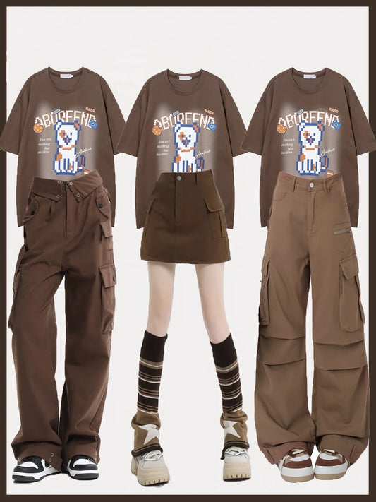 アメリカンストリートテイスト犬プリント半袖Tシャツ夏ゆったりカジュアルペアトップス番号ZT216