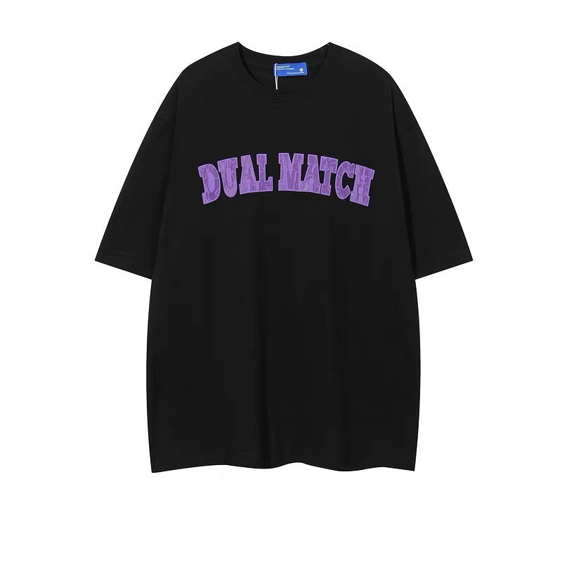 ニッチデザインアルファベット発泡プリント丸首半袖男女ゆったりカジュアルTシャツ番号ZT224