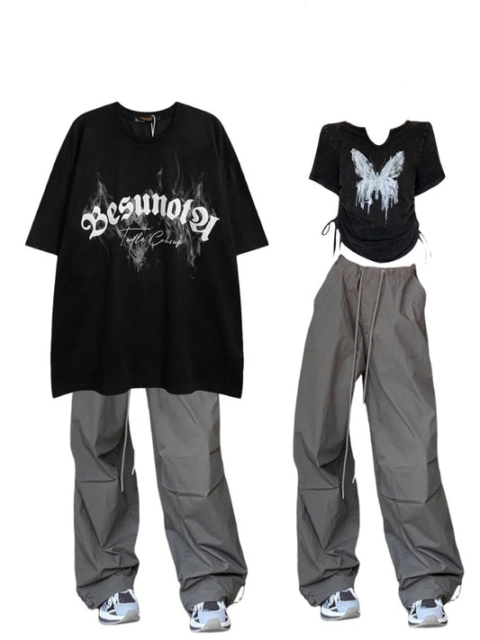 アメリカ式ハイストリートスモークアルファベット半袖Tシャツストリート定番ゆったりペアトップス番号ZT231