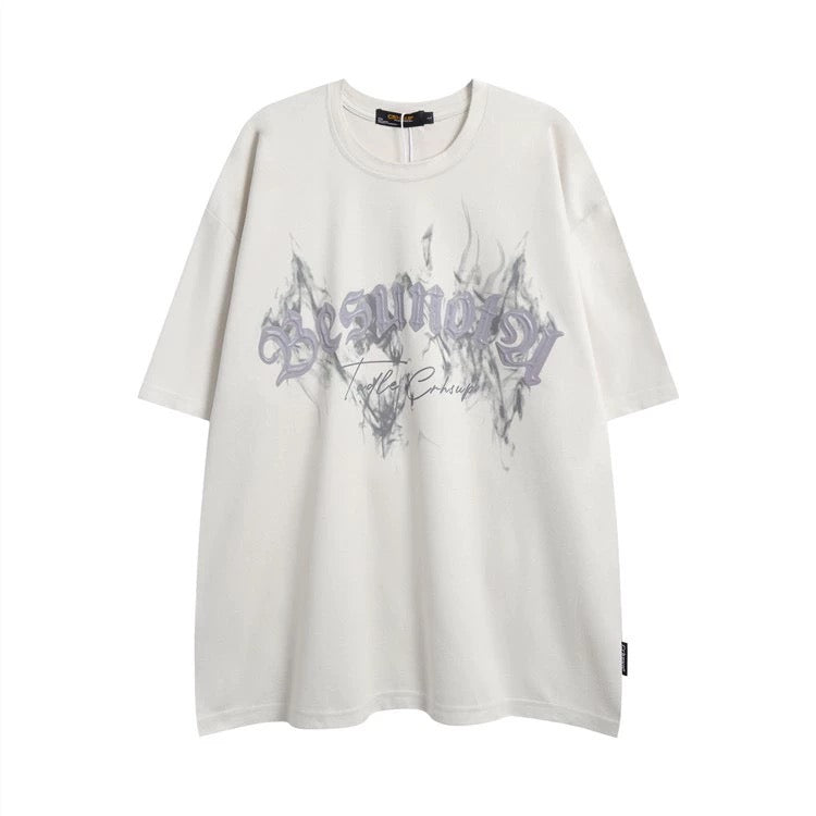 アメリカ式ハイストリートスモークアルファベット半袖Tシャツストリート定番ゆったりペアトップス番号ZT231