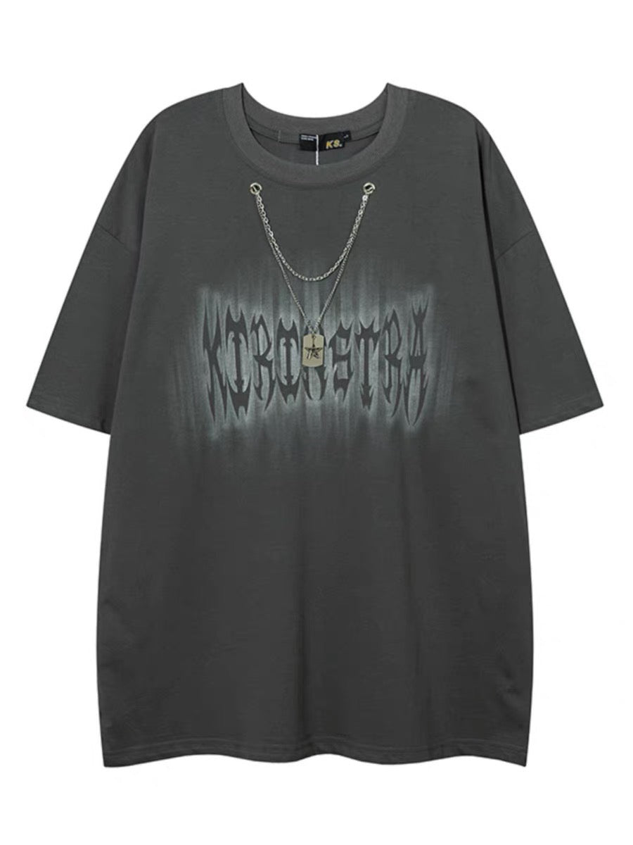 ビンテージ半袖Tシャツゴシック梵字母グラフィティ純綿夏ペアルトップス番号ZT239